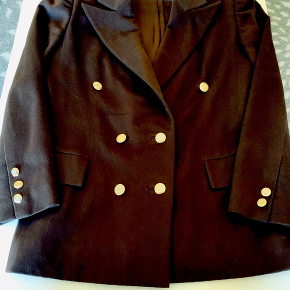 Dark chocolate brown wool blazer double breasted double collar gold buttons US 8 - Picture 14 of 16